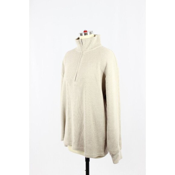Aritzia WILFRED FREE Loft Taupe Cotton Waffle Knit Oversized 1/4 Zip Top, Size M - Picture 4 of 16